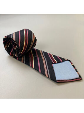 Eton Silk Tie Striped Black Pink France Made Quiet Luxury Business Old Money